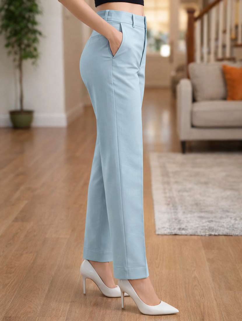 women solid high rise straight trouser - 22310548 -  Standard Image - 1