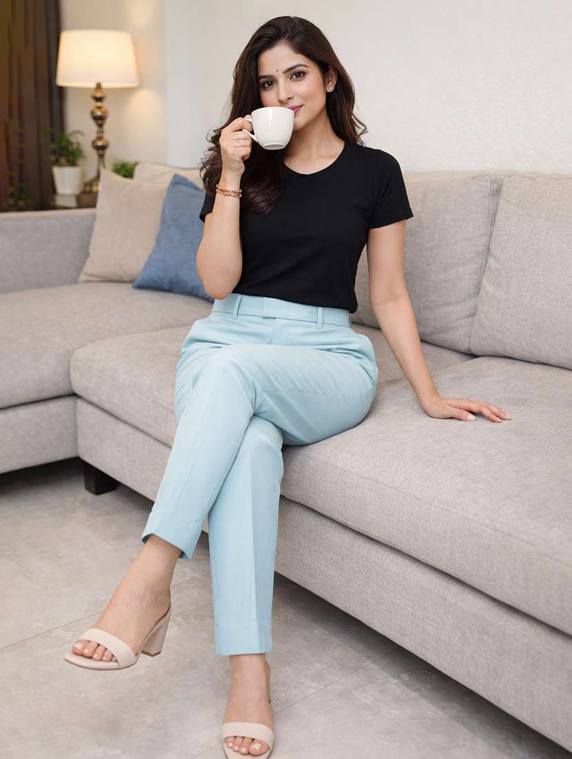 women solid high rise straight trouser - 22310548 -  Standard Image - 4