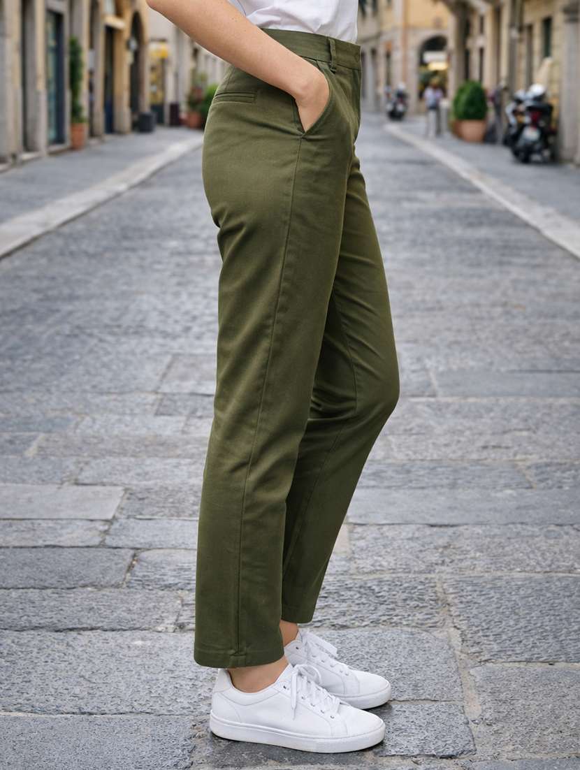 women solid mid rise straight trouser - 22310551 -  Standard Image - 1