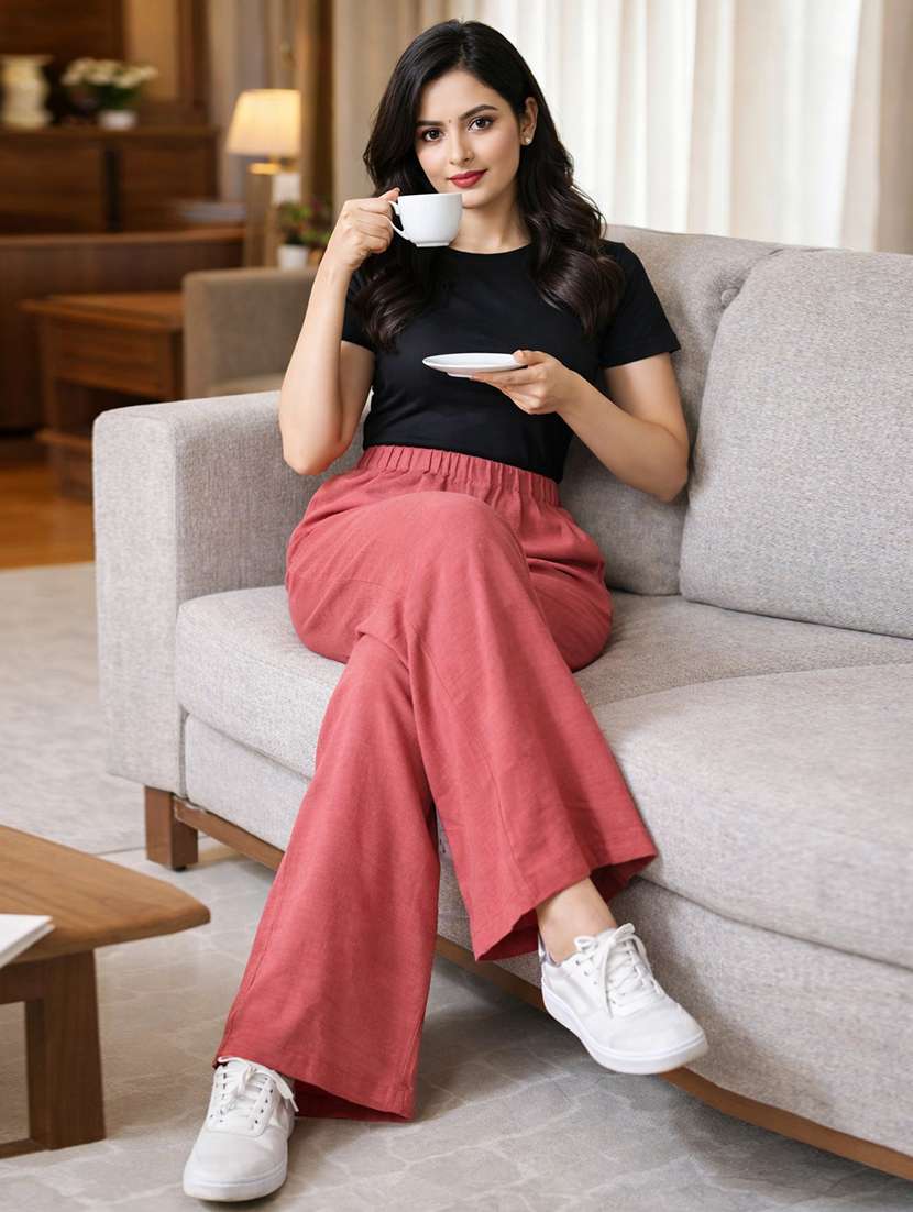 women solid high rise wide leg trouser - 22310557 -  Standard Image - 4