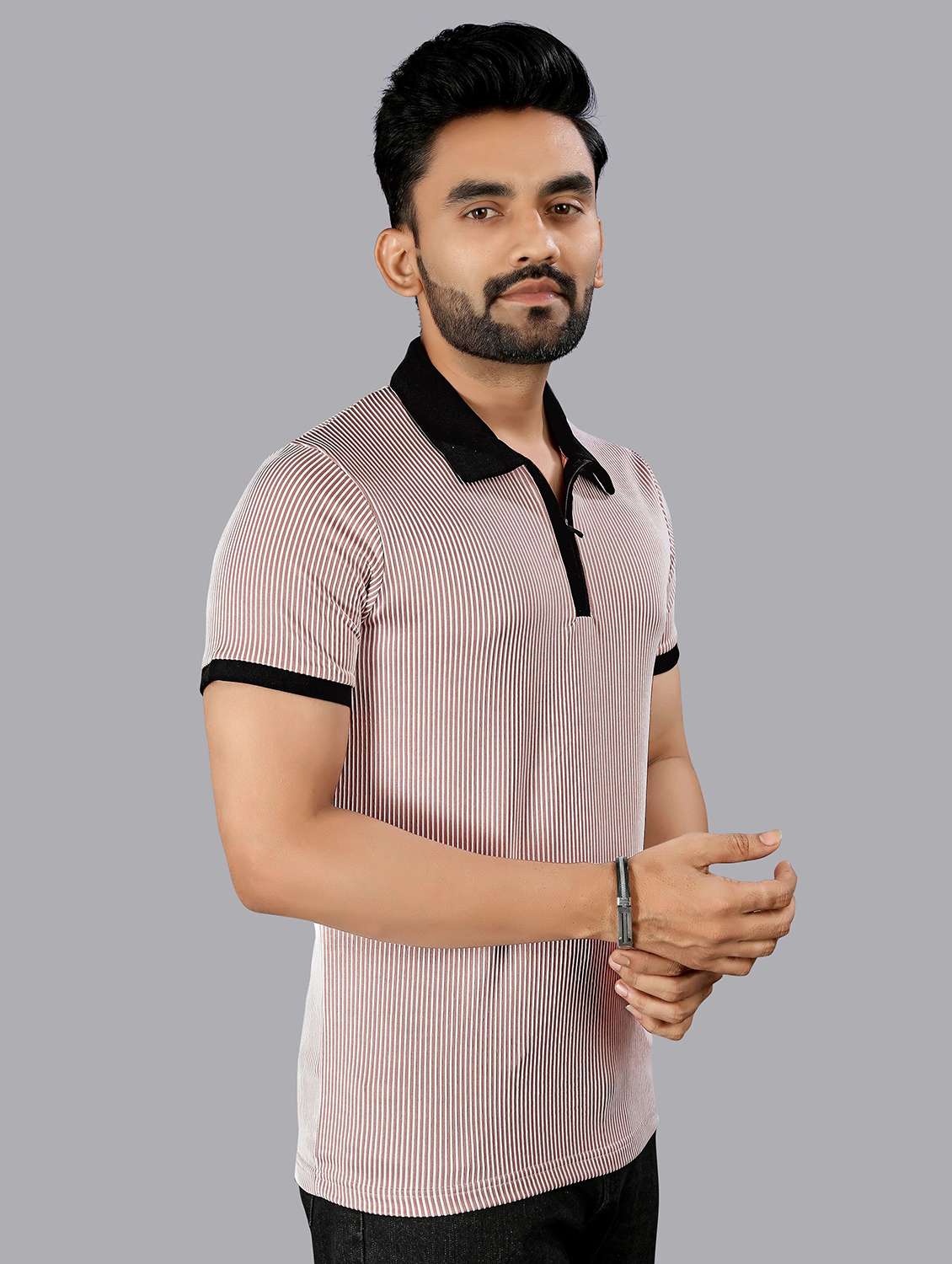 men striped short sleeve polo t-shirt - 22310782 -  Standard Image - 1