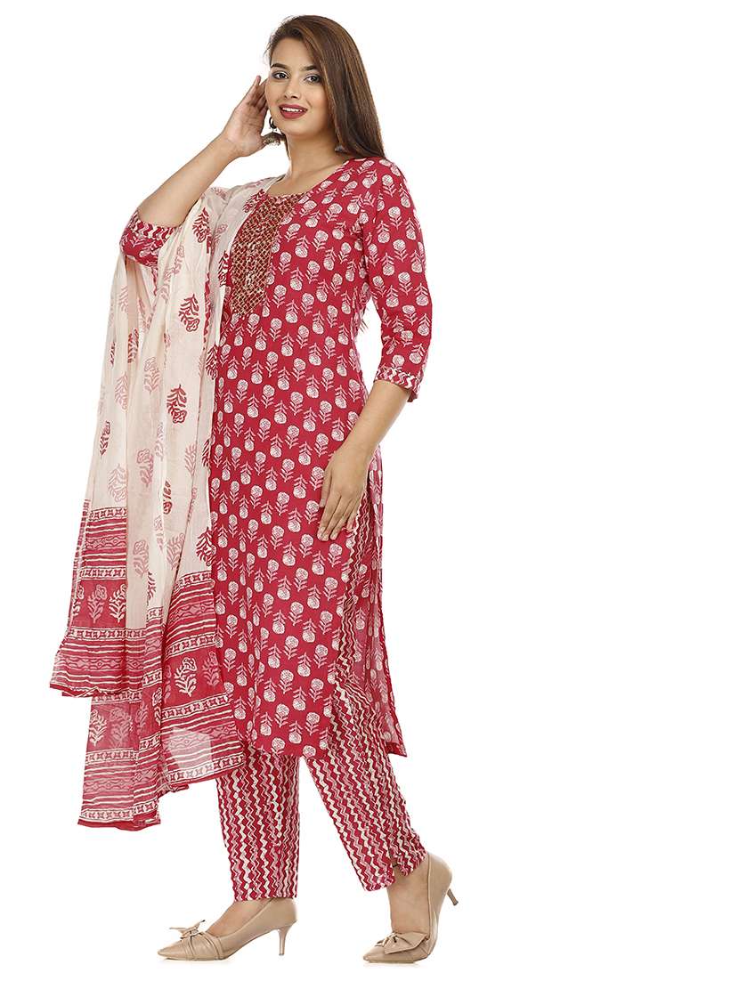 women printed three quarter sleeve kurta pant with dupatta set - 22310833 -  Standard Image - 1