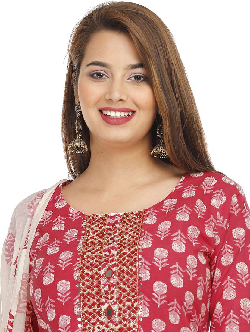 women printed three quarter sleeve kurta pant with dupatta set - 22310833 -  Standard Image - 4