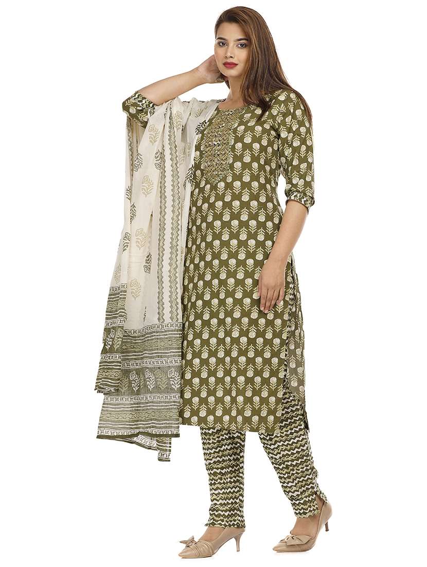 women printed three quarter sleeve kurta pant with dupatta set - 22310834 -  Standard Image - 1