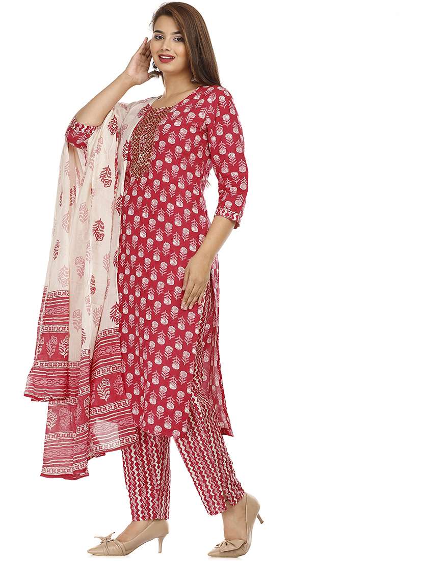 women printed three quarter sleeve kurta pant with dupatta set - 22310836 -  Standard Image - 1
