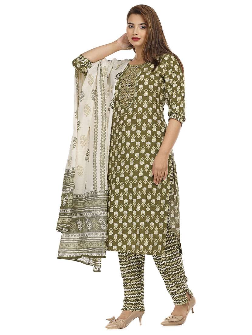 Women Printed Three Quarter Sleeve Kurta Pant With Dupatta Set - 22310837 -  Standard Image - 1