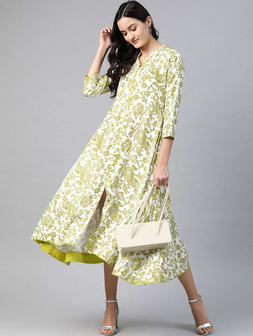 Women Printed Three Quarter Sleeve Front Slit Kurta - 22310845 -  Standard Image - 1