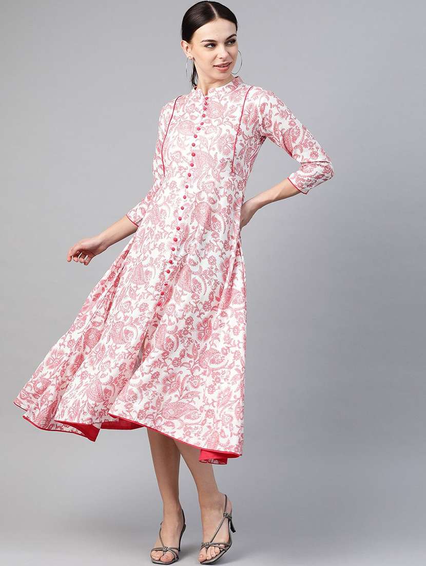 women printed three quarter sleeve front slit kurta - 22310846 -  Standard Image - 1