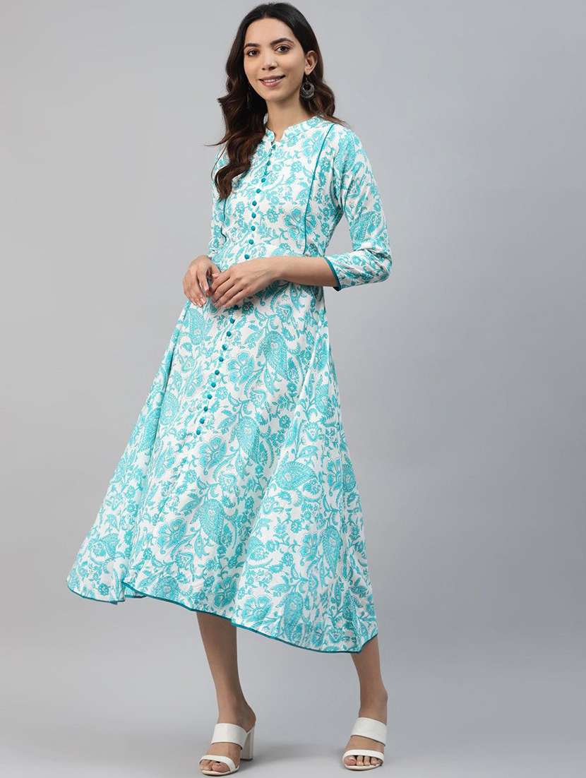 women printed three quarter sleeve front slit kurta - 22310847 -  Standard Image - 1