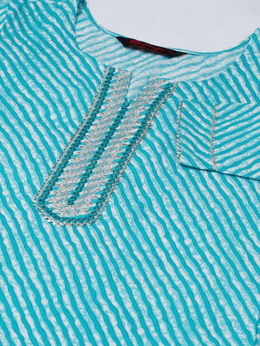 women leheriya three quarter sleeve straight kurta - 22310878 -  Standard Image - 4