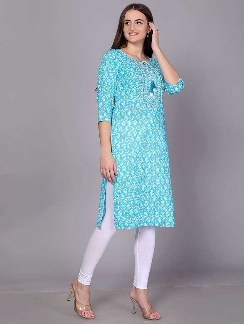 women printed three quarter sleeve straight kurta - 22310883 -  Standard Image - 1