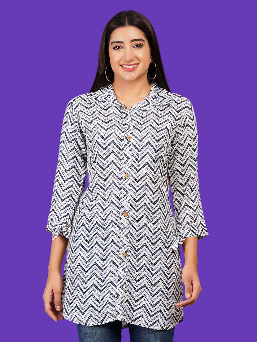 women printed three quarter sleeve straight kurti