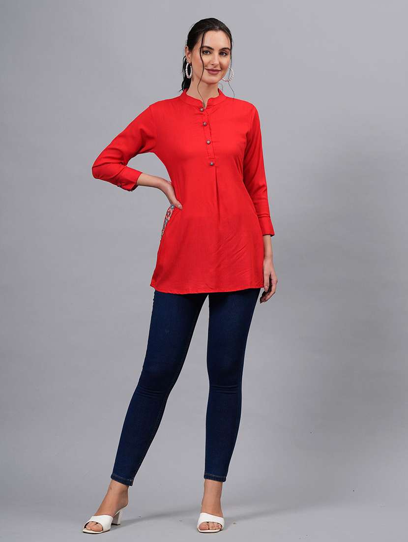 women solid three quarter sleeve a-line kurti - 22310890 -  Standard Image - 4