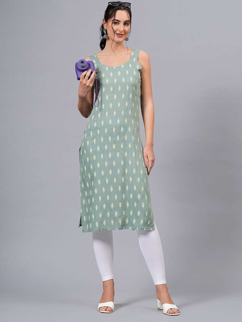 women printed sleeveless straight kurta