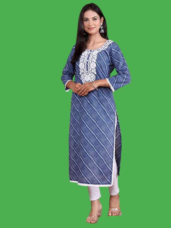 women printed three quarter sleeve straight kurta - 22310893 -  Standard Image - 1