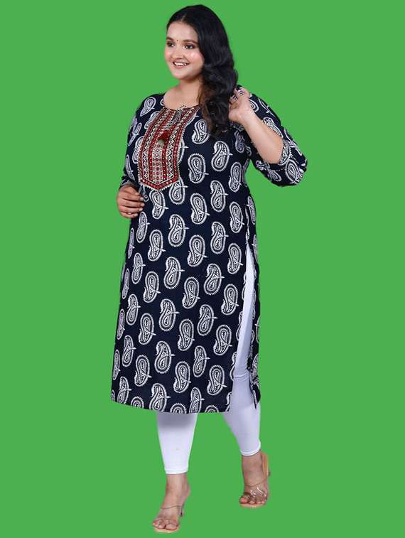 Women Plus Size Paisley Three Quarter Sleeve Straight Kurta - 22310894 -  Standard Image - 1
