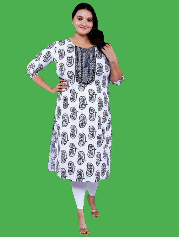 women plus size paisley three quarter sleeve straight kurta