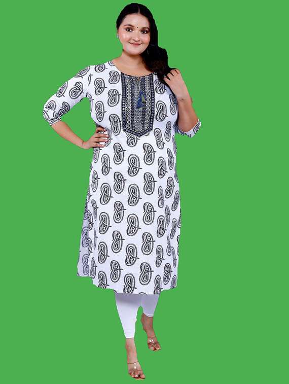 women plus size paisley three quarter sleeve straight kurta