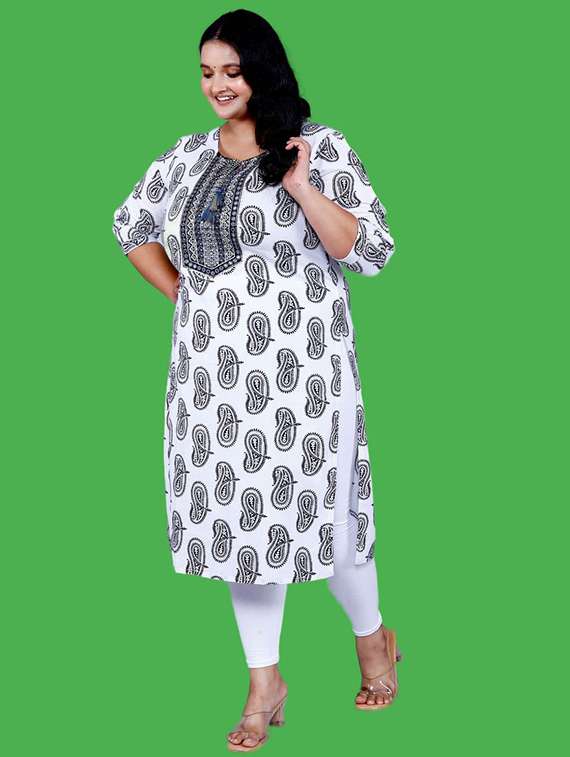 Women Plus Size Paisley Three Quarter Sleeve Straight Kurta - 22310896 -  Standard Image - 1