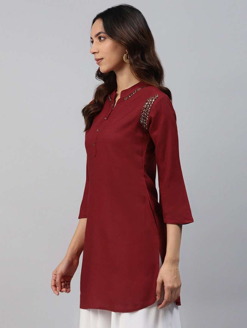 women solid three quarter sleeve straight kurti - 22310903 -  Standard Image - 1