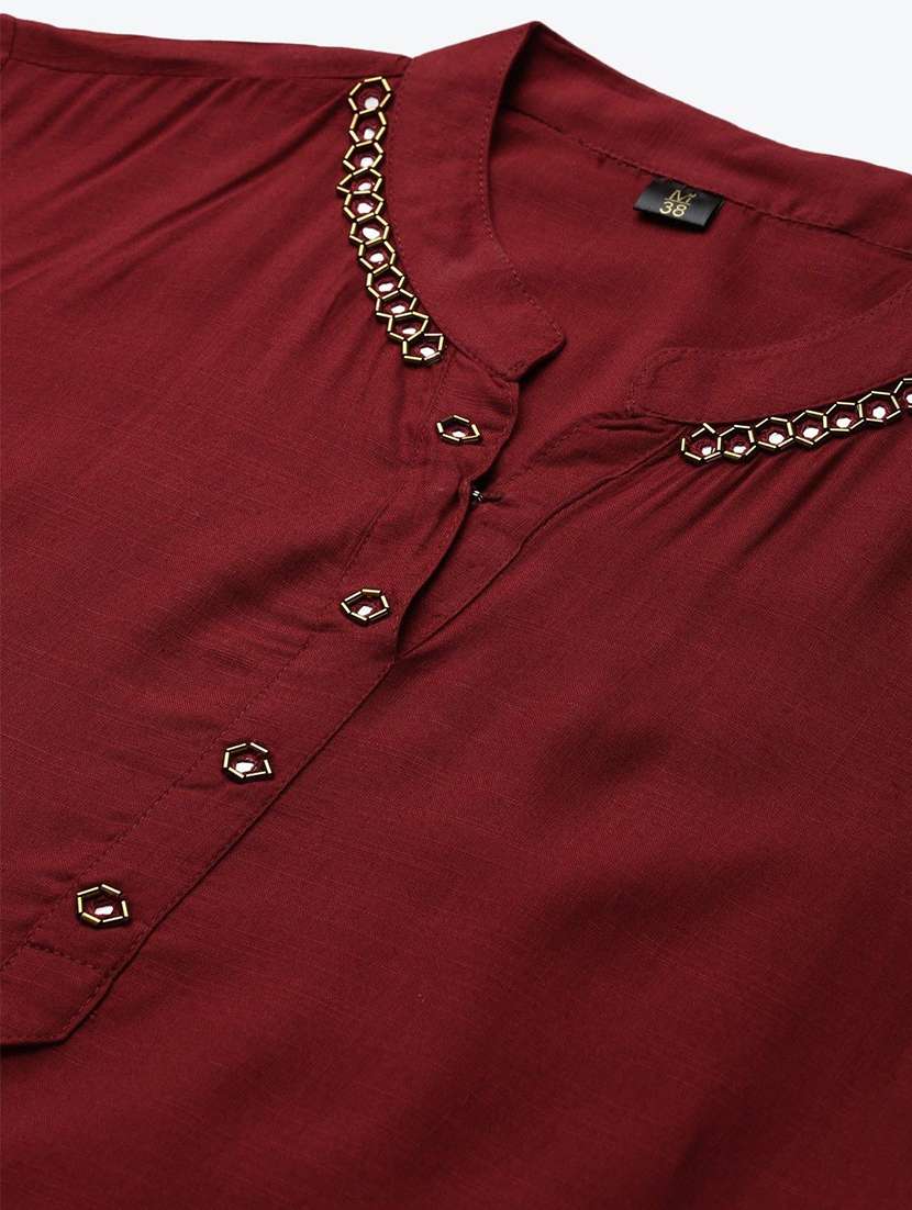 women solid three quarter sleeve straight kurti - 22310903 -  Standard Image - 4