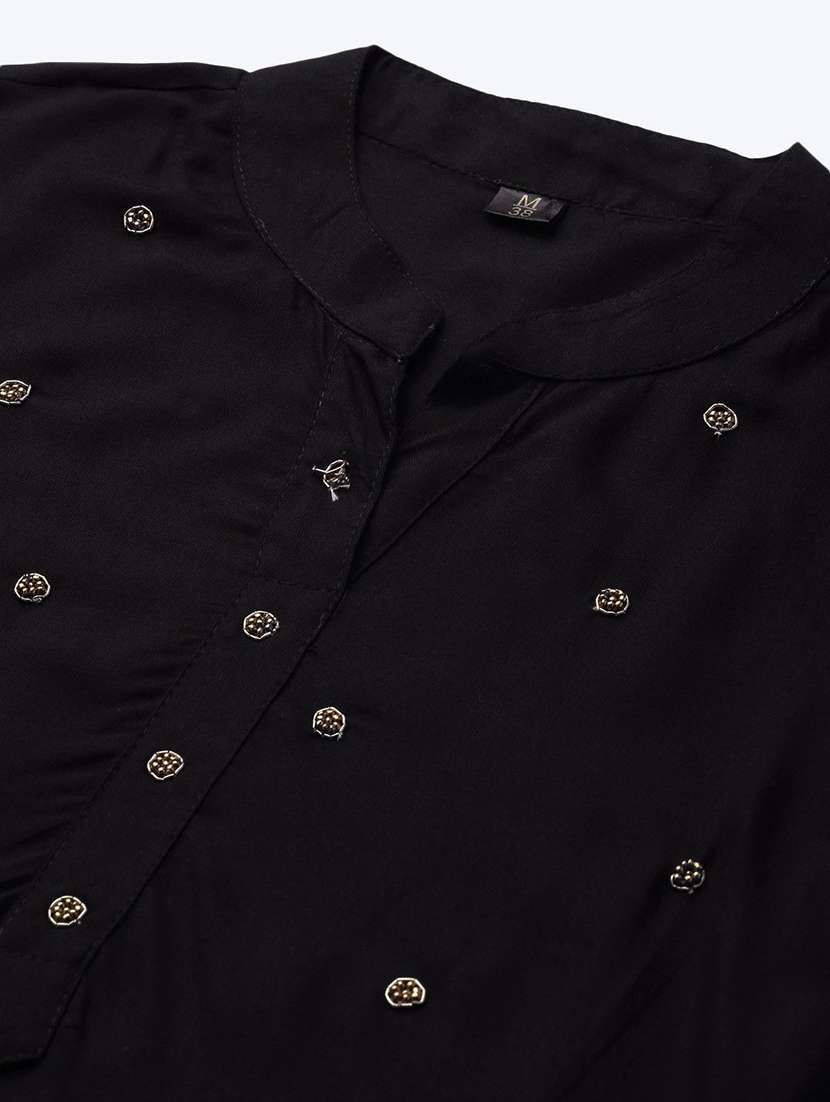 women solid with work three quarter sleeve straight kurti - 22310904 -  Standard Image - 4