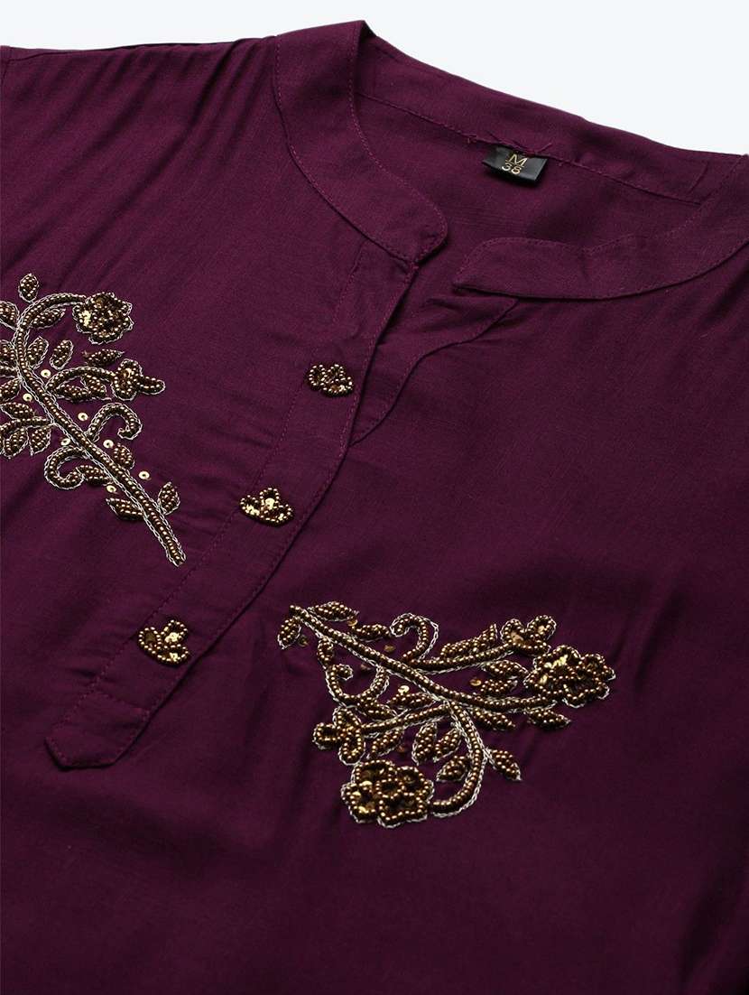 women solid with work three quarter sleeve straight kurti - 22310905 -  Standard Image - 4