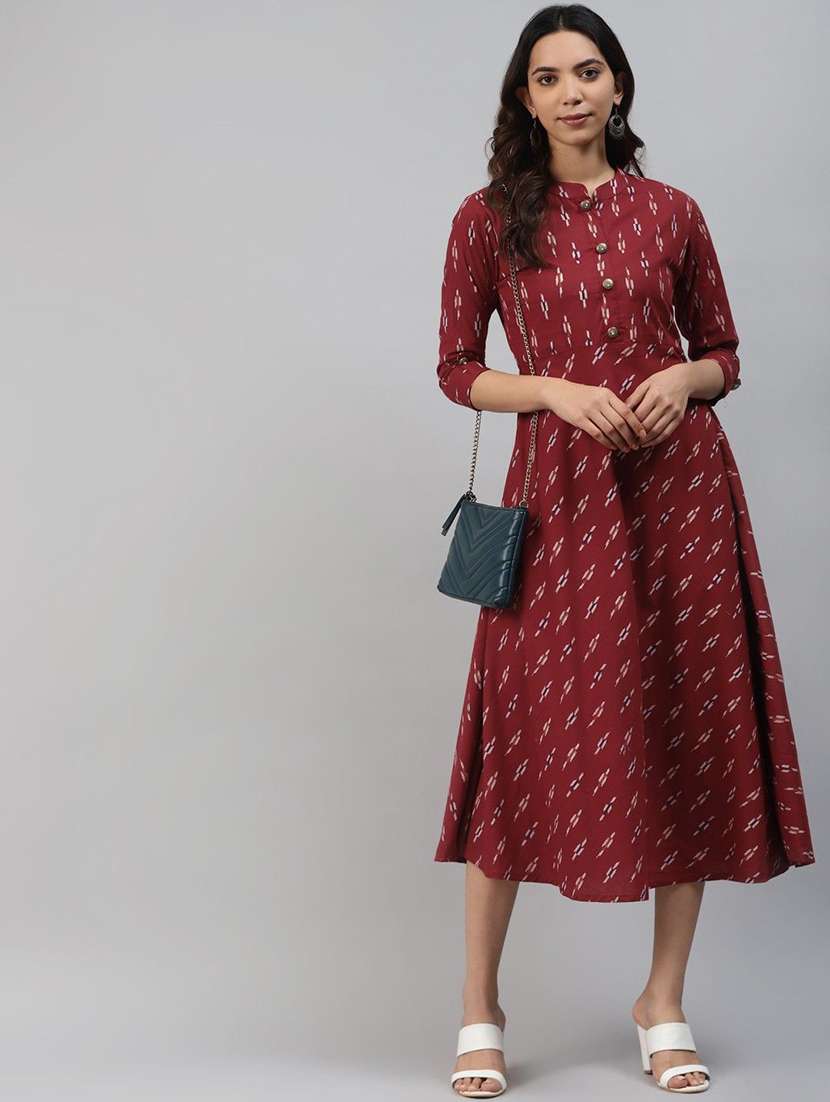women printed three quarter sleeve a-line kurta