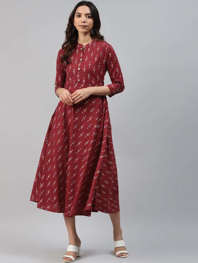 women printed three quarter sleeve a-line kurta - 22310907 -  Standard Image - 1