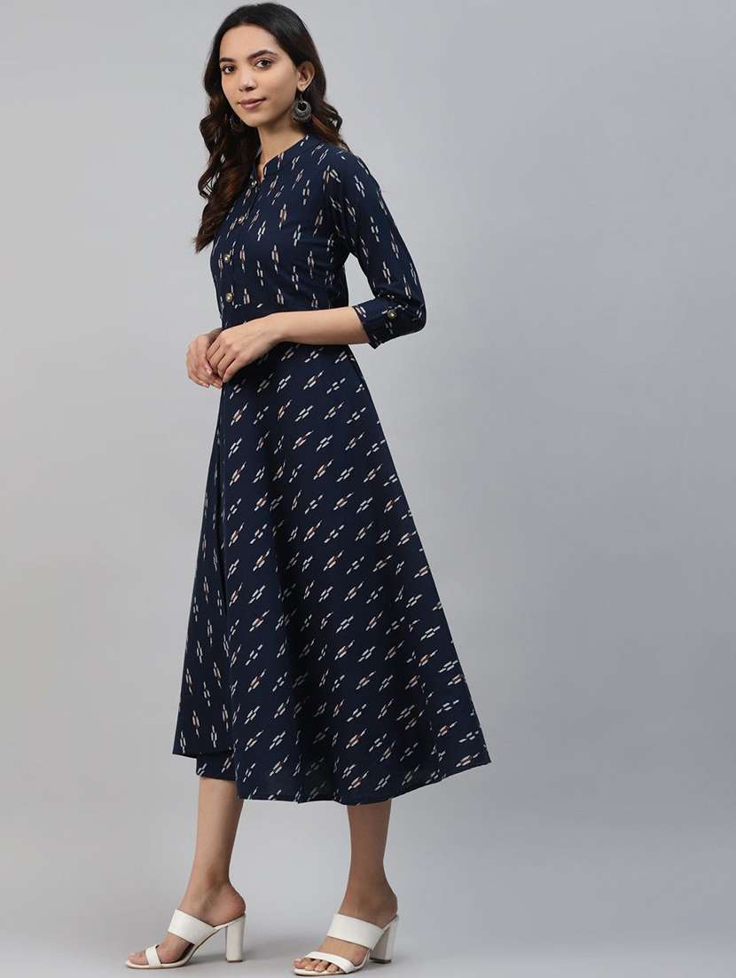 women printed three quarter sleeve a-line kurta - 22310908 -  Standard Image - 1