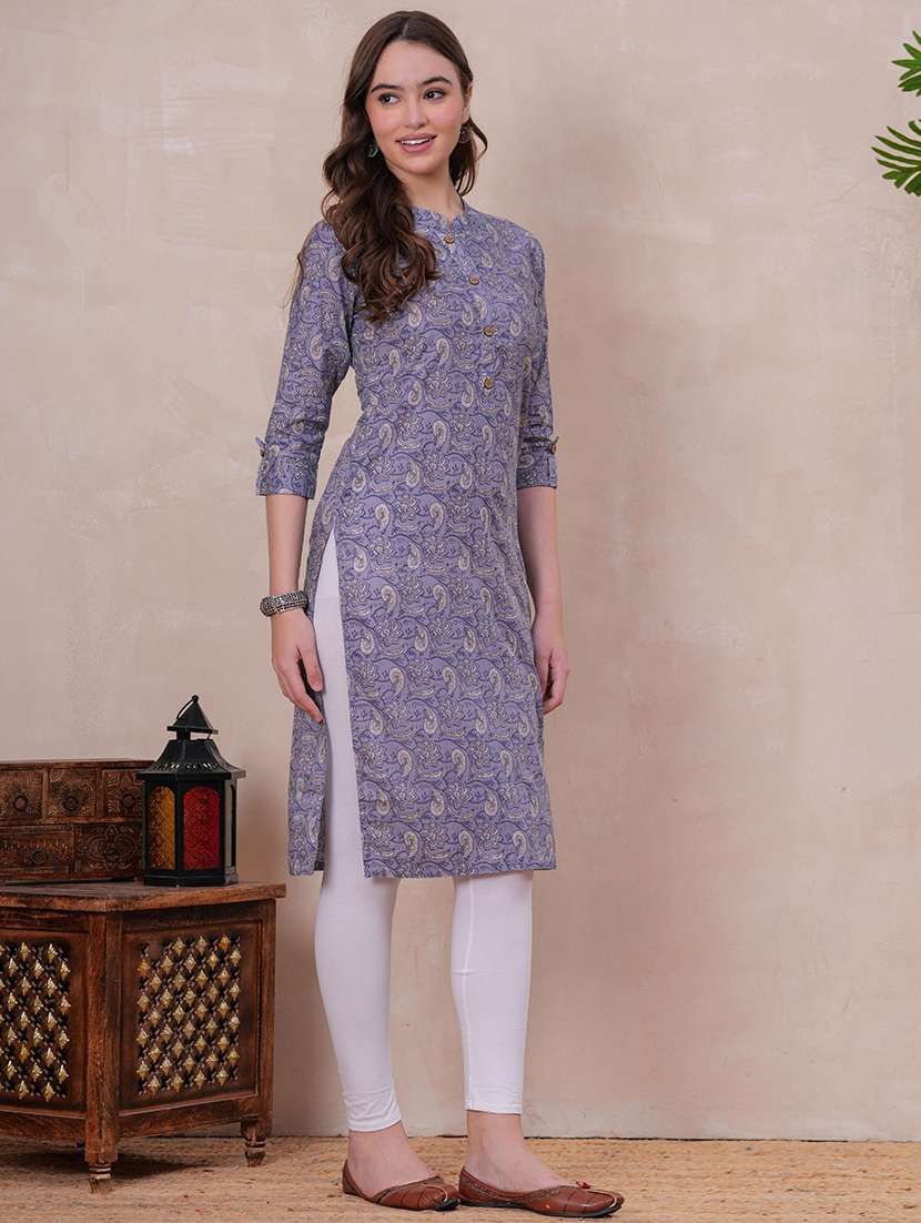 women paisley three quarter sleeve straight kurta - 22310924 -  Standard Image - 1