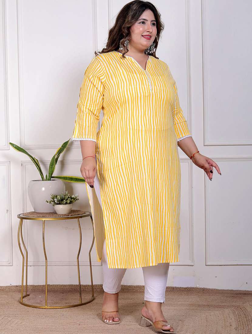 women plus size printed three quarter sleeve straight kurta - 22310928 -  Standard Image - 1