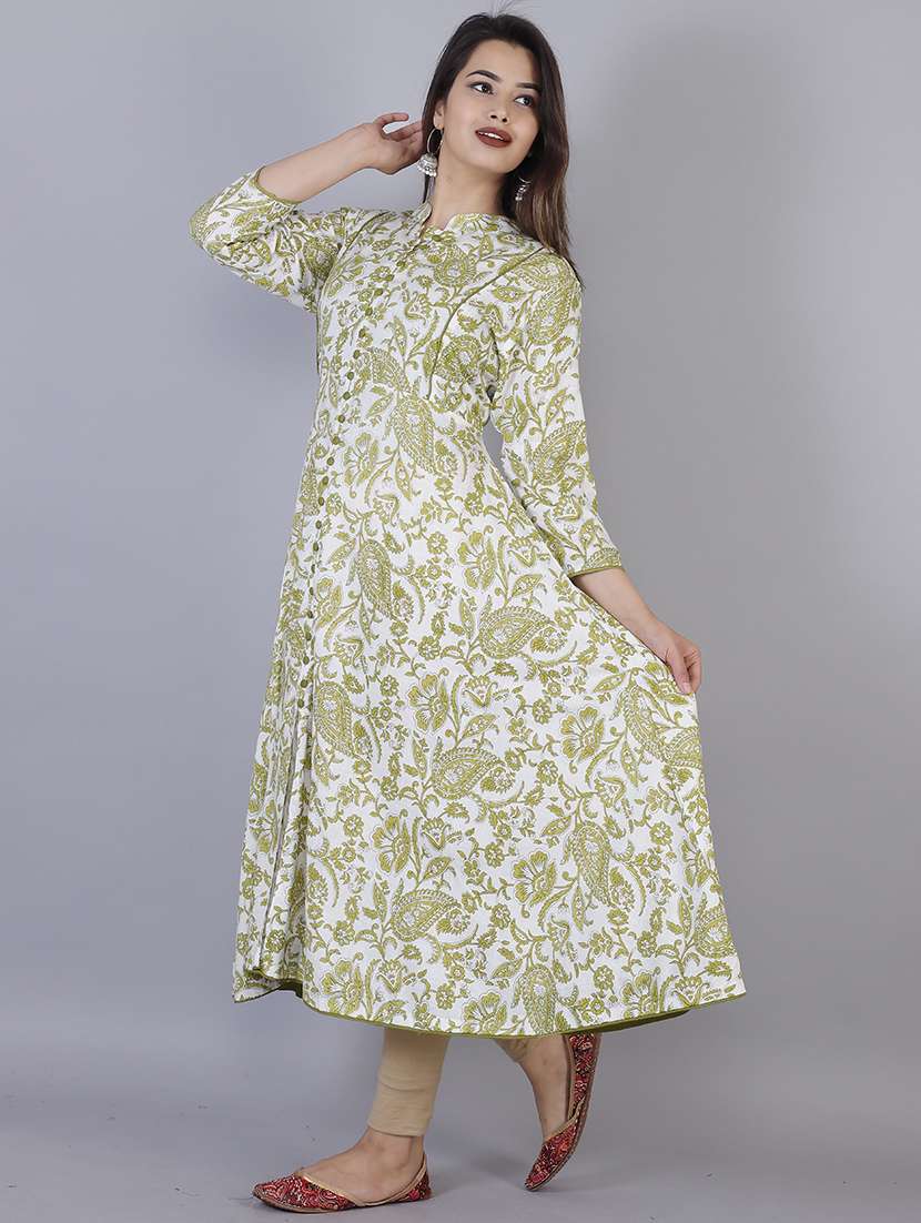 women printed three quarter sleeve front slit kurta - 22310935 -  Standard Image - 1