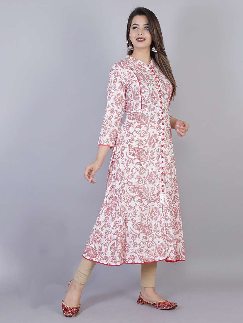 women printed three quarter sleeve front slit kurta - 22310936 -  Standard Image - 1