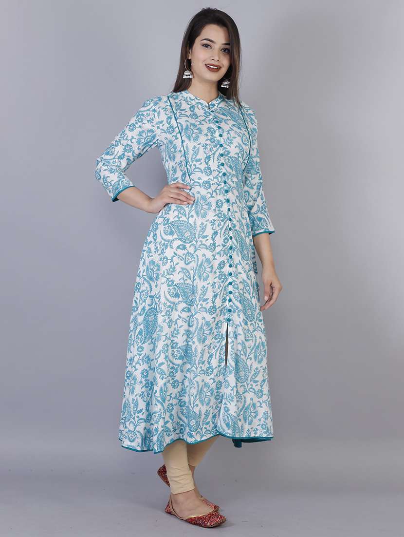 women printed three quarter sleeve front slit kurta - 22310937 -  Standard Image - 1