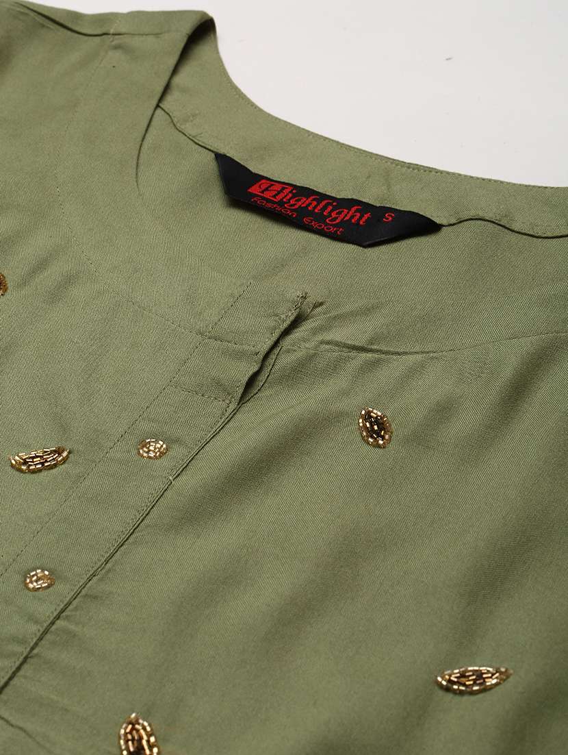 women solid with work three quarter sleeve straight kurti - 22310943 -  Standard Image - 4