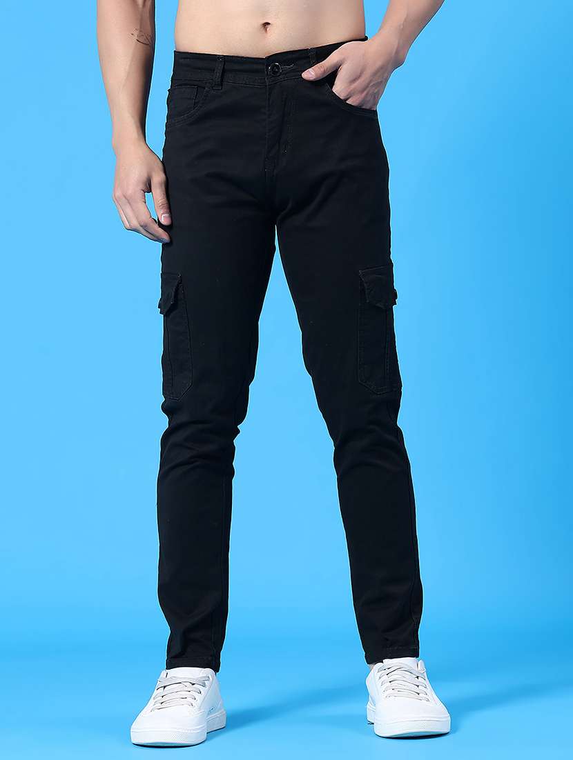 men solid mid rise regular fit cargo 