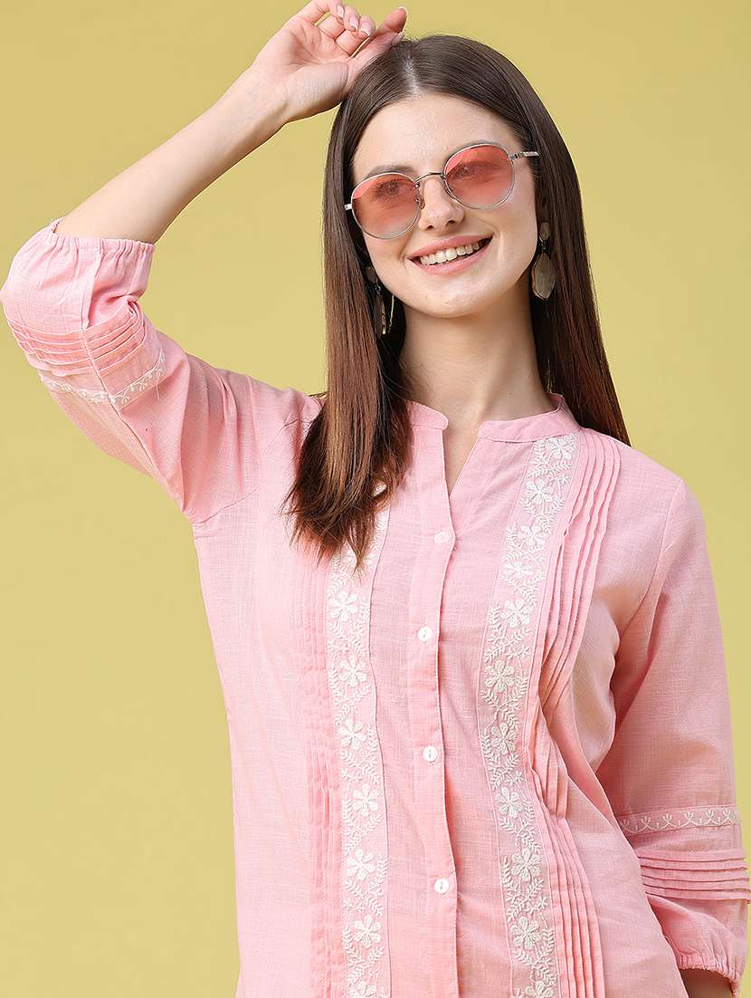 women embroidered three quarter sleeves straight kurti - 22311768 -  Standard Image - 1