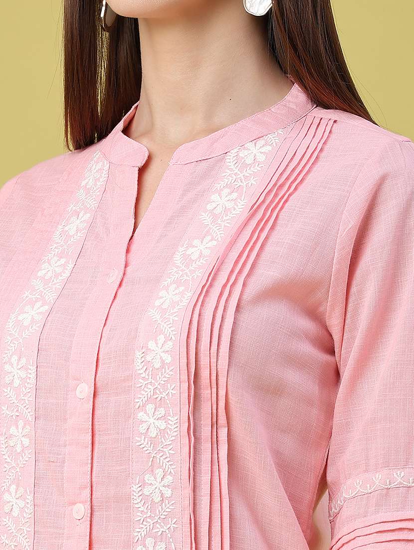 women embroidered three quarter sleeves straight kurti - 22311768 -  Standard Image - 4