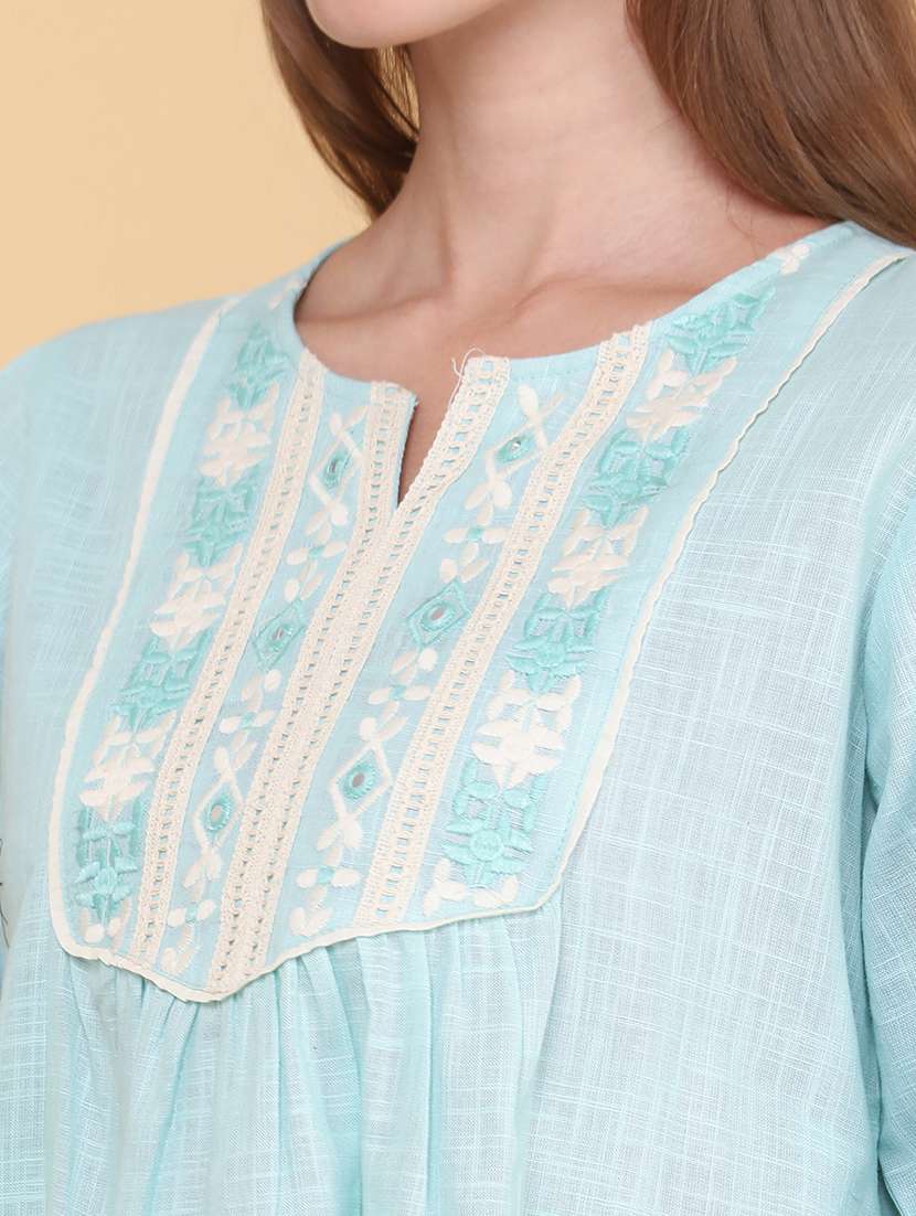 women embroidered three quarter sleeves a-line top - 22311770 -  Standard Image - 1