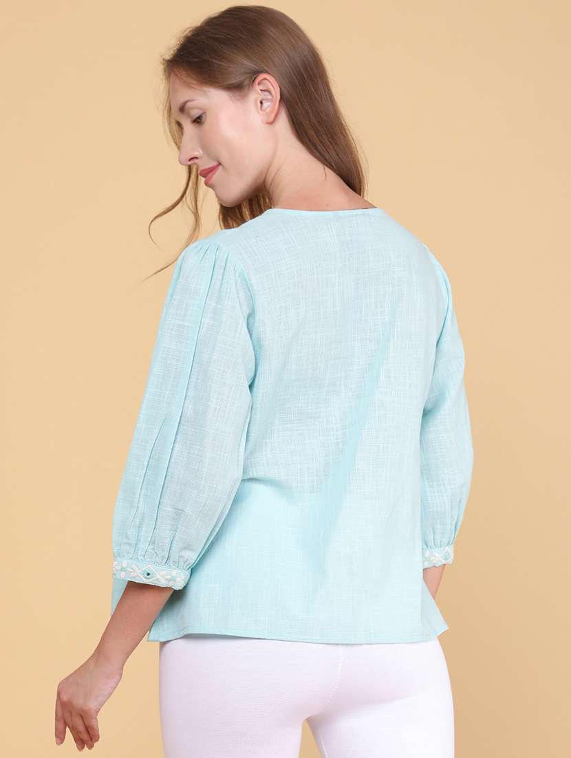 women embroidered three quarter sleeves a-line top - 22311770 -  Standard Image - 4