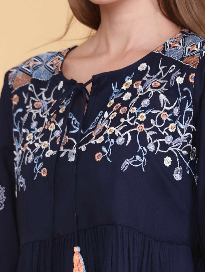 women embroidered bell sleeves flared kurti - 22311771 -  Standard Image - 1