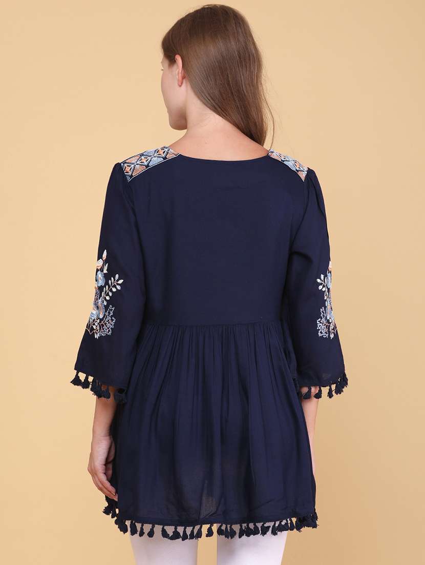 women embroidered bell sleeves flared kurti - 22311771 -  Standard Image - 4