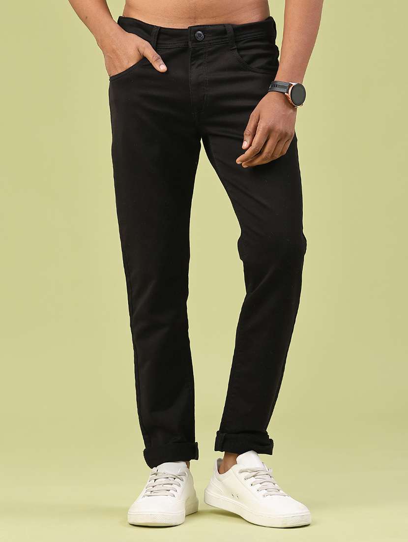 men plain mid rise full length jeans