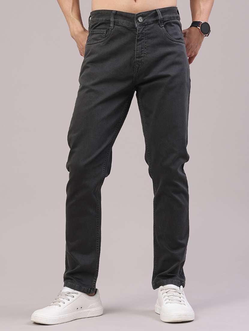 men plain mid rise full length jeans