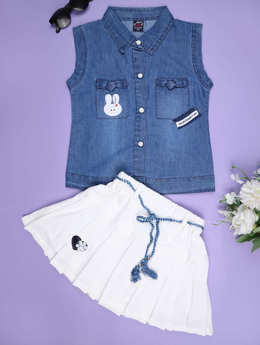 girls solid top and skirt set