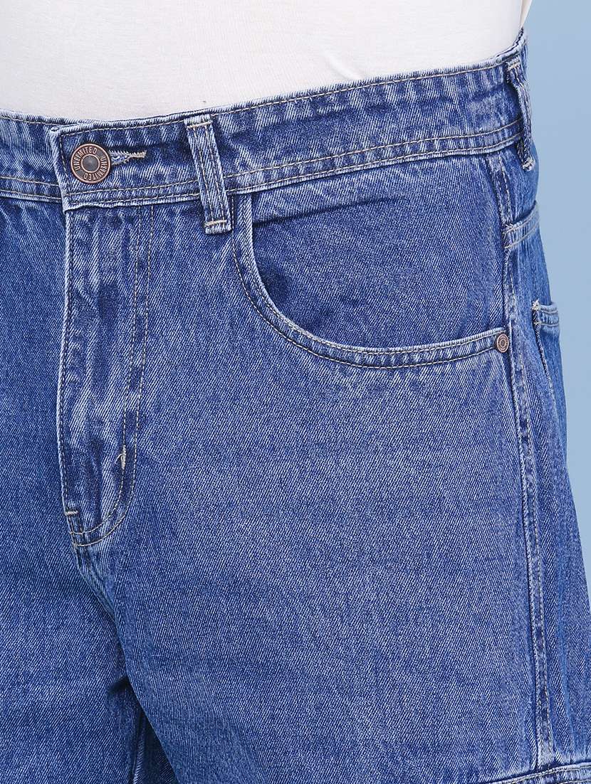 Men Solid Mid Rise Cargo Jeans - 22311941 -  Standard Image - 1