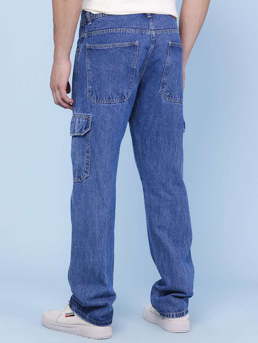 Men Solid Mid Rise Cargo Jeans - 22311941 -  Standard Image - 4