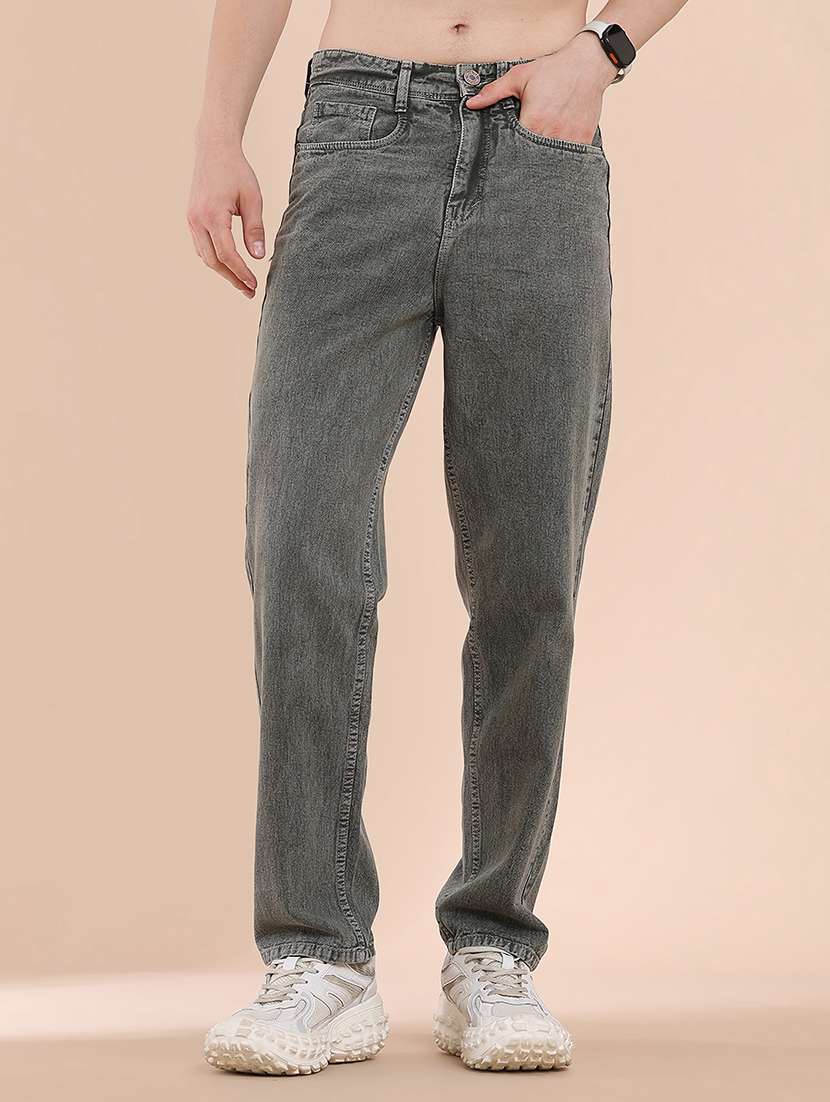 men washed mid rise straight jeans