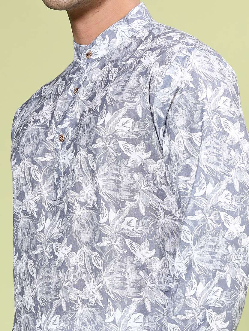 Grey Cotton Kurta Pyjama Ethnic Wear - 22312007 -  Standard Image - 1